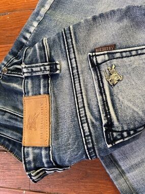 Burberry Blue Denim Jeans with Brown Leather Logo Patch